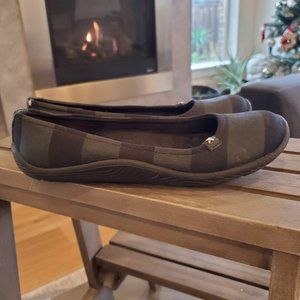 Dr. Scholl's Black/Shiny Black Wide Striped Flats